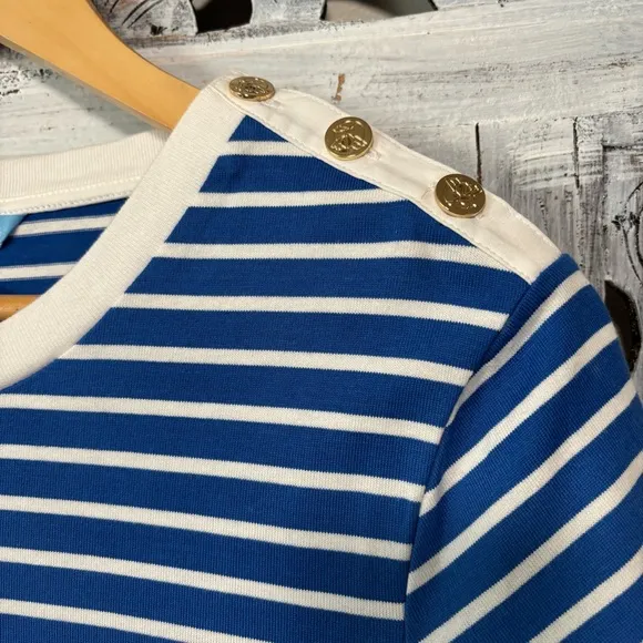 DRAPER JAMES Blue/White Stripe Nautical Tie Waist Tee Shirt Dress NWOT