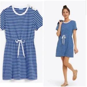 DRAPER JAMES Blue/White Stripe Nautical Tie Waist Tee Shirt Dress NWOT