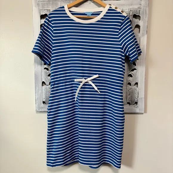DRAPER JAMES Blue/White Stripe Nautical Tie Waist Tee Shirt Dress NWOT