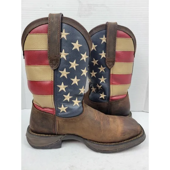 Durango Rebel Boots American Flag Design Embroidered DB5554 Size 8D USA Red Blue