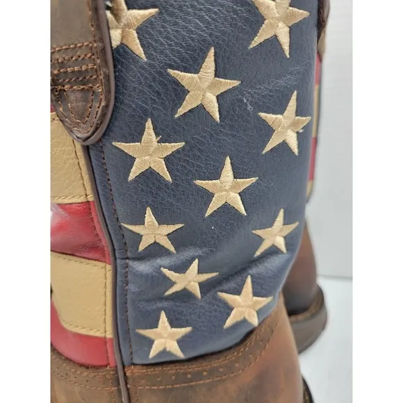 Durango Rebel Boots American Flag Design Embroidered DB5554 Size 8D USA Red Blue