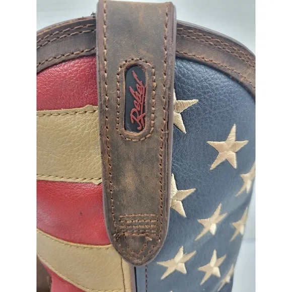 Durango Rebel Boots American Flag Design Embroidered DB5554 Size 8D USA Red Blue
