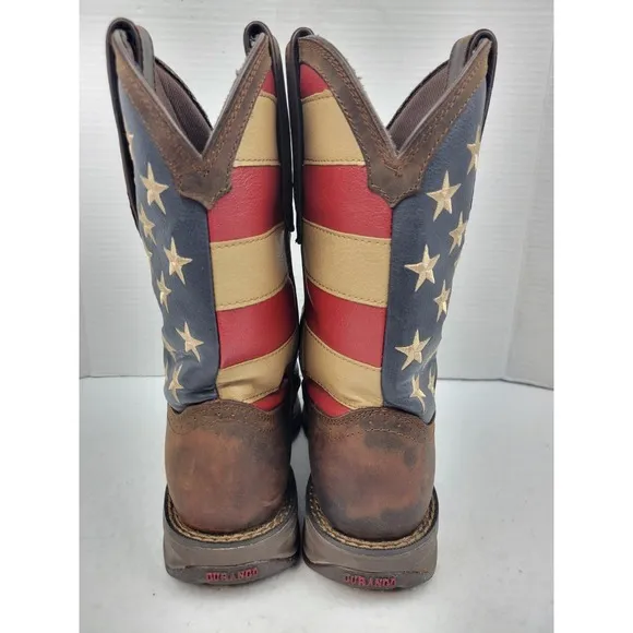 Durango Rebel Boots American Flag Design Embroidered DB5554 Size 8D USA Red Blue