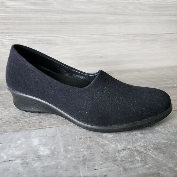 Ecco Black Felicia Stretch Slip On Wedge Heels Size 5.5 EUR 36 Comfort Shoes
