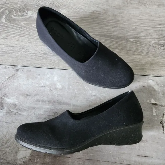 Ecco Black Felicia Stretch Slip On Wedge Heels Size 5.5 EUR 36 Comfort Shoes