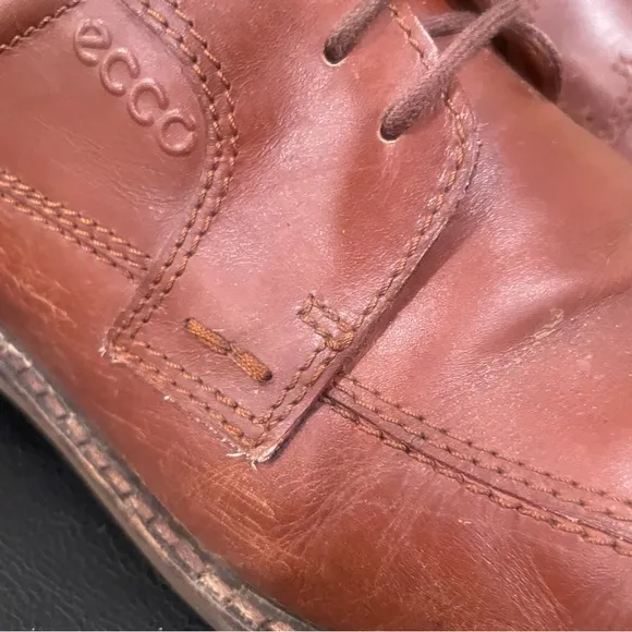 Ecco Helsinki Mens Size EU 44 US 10-10.5 Brown Leather Bike Toe Oxford Shoes