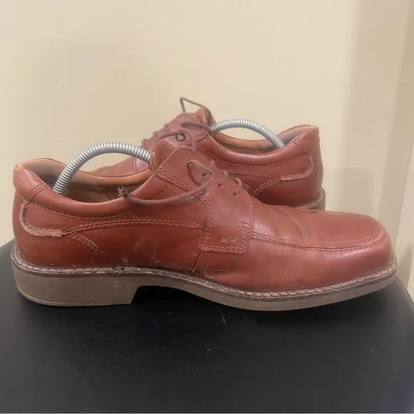 Ecco Helsinki Mens Size EU 44 US 10-10.5 Brown Leather Bike Toe Oxford Shoes