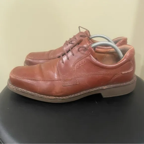 Ecco Helsinki Mens Size EU 44 US 10-10.5 Brown Leather Bike Toe Oxford Shoes