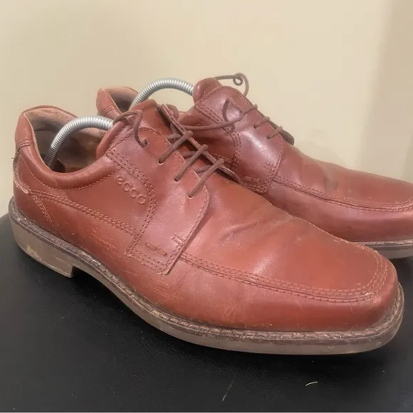 Ecco Helsinki Mens Size EU 44 US 10-10.5 Brown Leather Bike Toe Oxford Shoes
