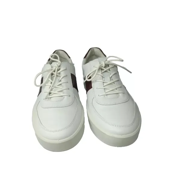 ECCO Men's Soft 8 Tie Fashion Sneaker 12 M Leather Shoes White &amp; Brown MSRP $185