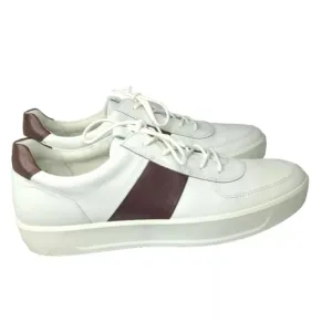 ECCO Men's Soft 8 Tie Fashion Sneaker 12 M Leather Shoes White &amp; Brown MSRP $185