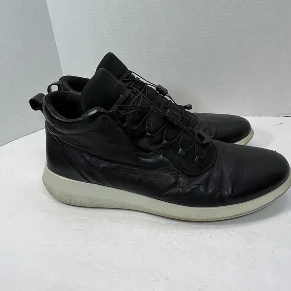 Ecco Scinapse Size 44 US 10.5 Black Yak Leather Sneakers High Top Shoes