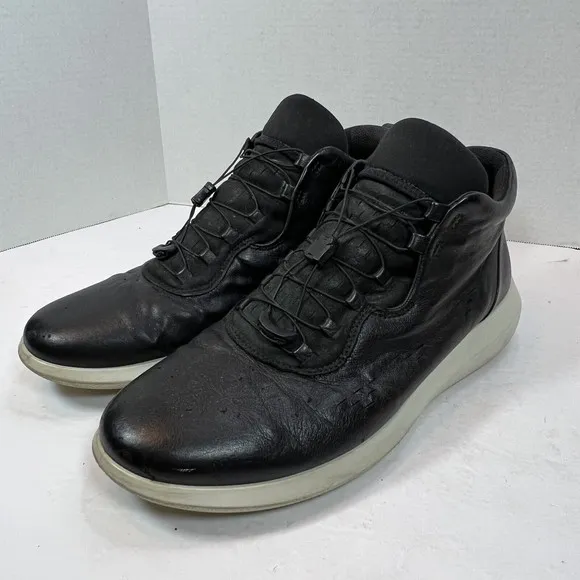Ecco Scinapse Size 44 US 10.5 Black Yak Leather Sneakers High Top Shoes