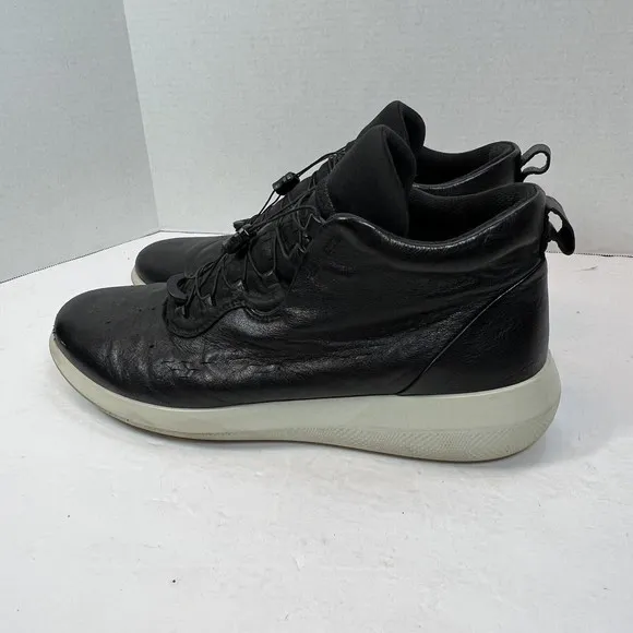 Ecco Scinapse Size 44 US 10.5 Black Yak Leather Sneakers High Top Shoes