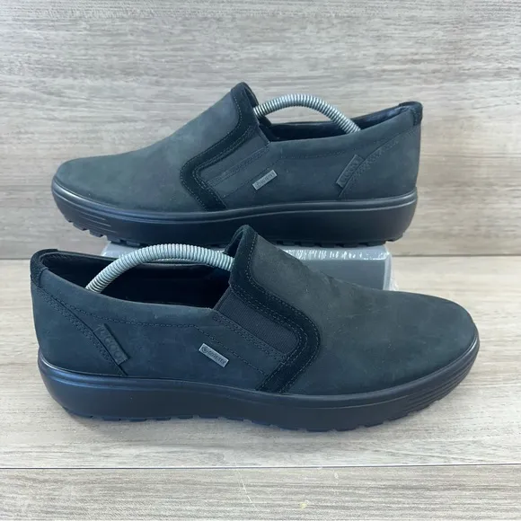 Ecco Shoes Men Slip On Soft 7 Tred Leather Loafer Gore-tex GTX Black Size 9