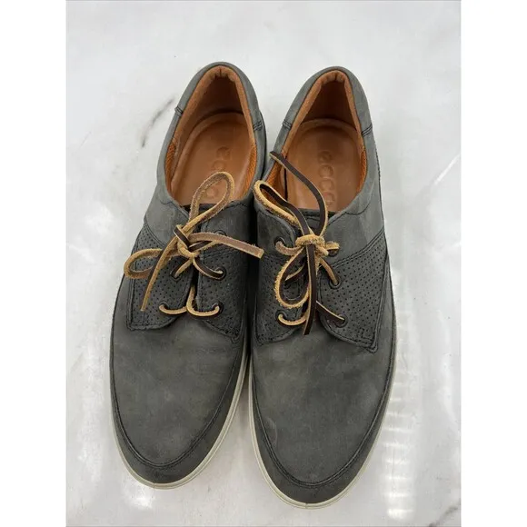 Ecco Shoes Mens Sz 11 Collin Nautical Perf Titanium Leather Gray Brown