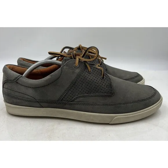 Ecco Shoes Mens Sz 11 Collin Nautical Perf Titanium Leather Gray Brown
