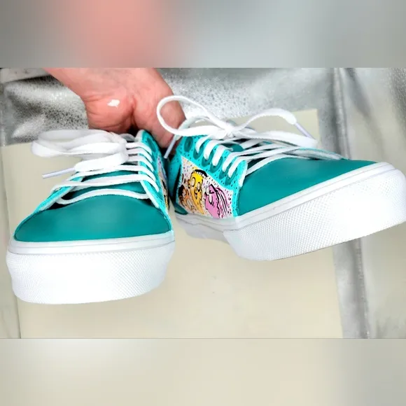 Ed Edd N Eddy - OOAK Teal/Black/White Vans Shoes (WOMENS SIZE 8)