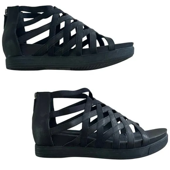 Eileen Fisher &quot;Airy&quot; Platform Black StrappySport Gladiator Sandal Sz 11 - NWOT