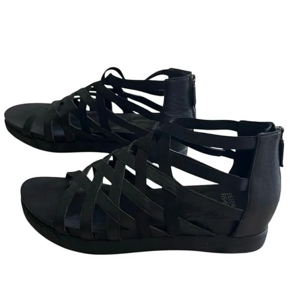 Eileen Fisher &quot;Airy&quot; Platform Black StrappySport Gladiator Sandal Sz 11 - NWOT