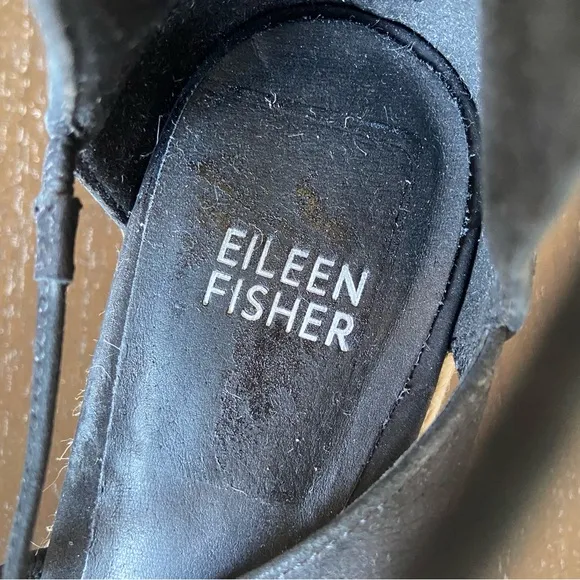 Eileen‎ Fisher Black Leather Strappy Espadrilles Sandals Wedges Size 6.5