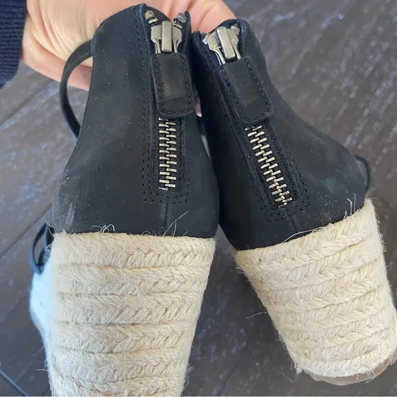 Eileen‎ Fisher Black Leather Strappy Espadrilles Sandals Wedges Size 6.5