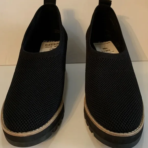 Eileen Fisher Black Wedge Shoes 7 New NWT $235 retail Beautiful Versatile HTF