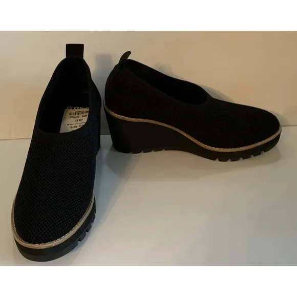 Eileen Fisher Black Wedge Shoes 7 New NWT $235 retail Beautiful Versatile HTF