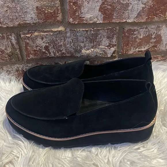 Eileen Fisher Ells Suede Loafer Wedge Black Shoes Size 9.5