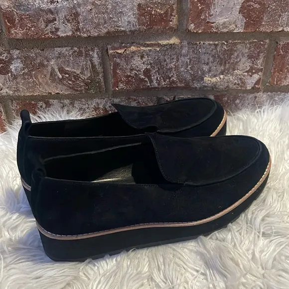 Eileen Fisher Ells Suede Loafer Wedge Black Shoes Size 9.5