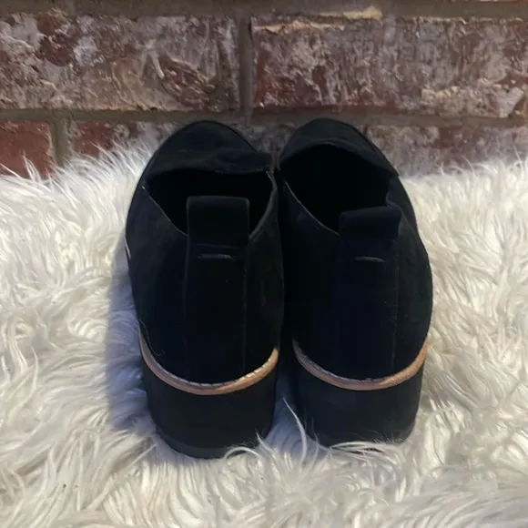 Eileen Fisher Ells Suede Loafer Wedge Black Shoes Size 9.5