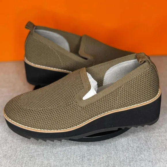 Eileen Fisher Lindy Antelope Stretch Shoes Wedge OD Olive Green Size 8.5
