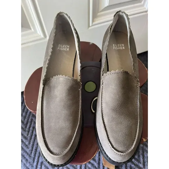 Eileen Fisher NEW Women Harria Leather Block Chunky Platform Heels shoes sz 8.5