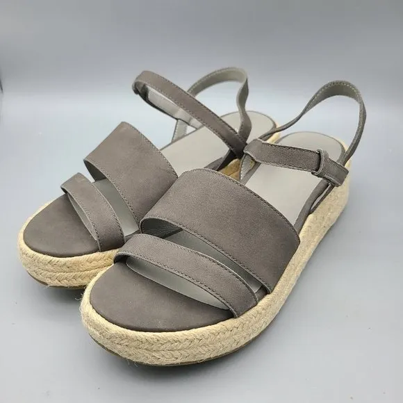EILEEN FISHER sandals Devi gray Platform wedge Espadrille jute strappy sz 9 new