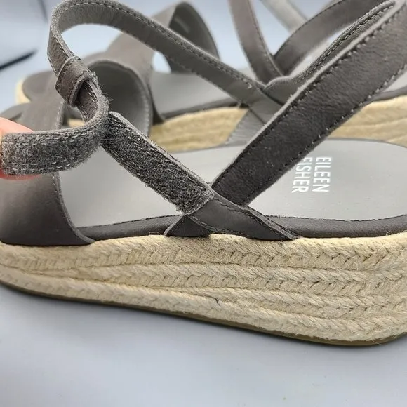 EILEEN FISHER sandals Devi gray Platform wedge Espadrille jute strappy sz 9 new