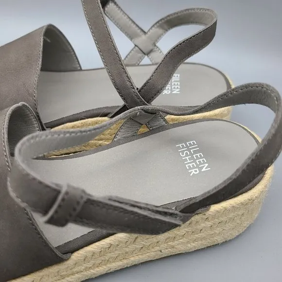 EILEEN FISHER sandals Devi gray Platform wedge Espadrille jute strappy sz 9 new