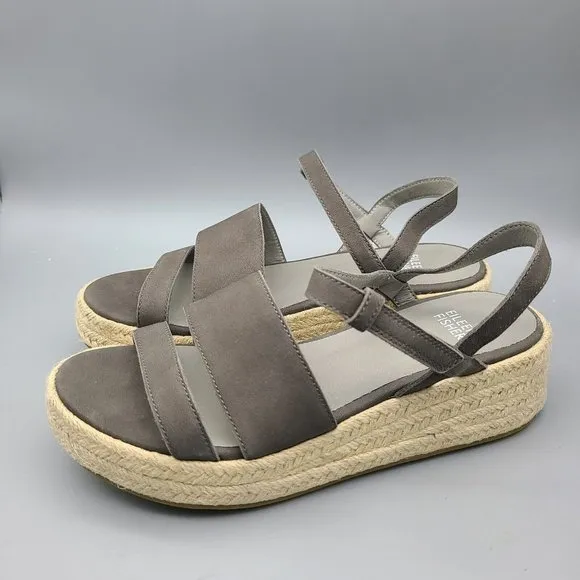 EILEEN FISHER sandals Devi gray Platform wedge Espadrille jute strappy sz 9 new