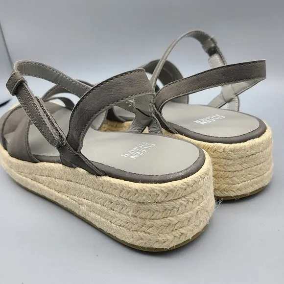 EILEEN FISHER sandals Devi gray Platform wedge Espadrille jute strappy sz 9 new