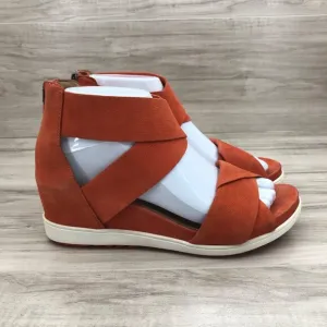 Eileen Fisher Sandals Womens 7.5 Viv Orange Low Wedge Zip Shoes