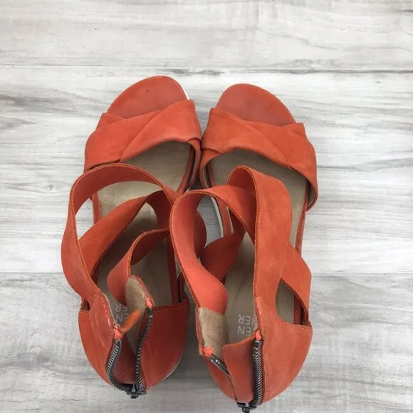 Eileen Fisher Sandals Womens 7.5 Viv Orange Low Wedge Zip Shoes
