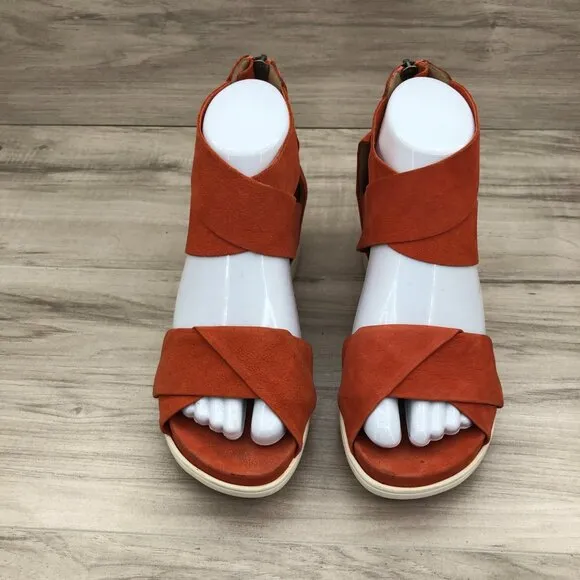 Eileen Fisher Sandals Womens 7.5 Viv Orange Low Wedge Zip Shoes