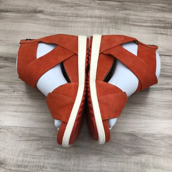 Eileen Fisher Sandals Womens 7.5 Viv Orange Low Wedge Zip Shoes