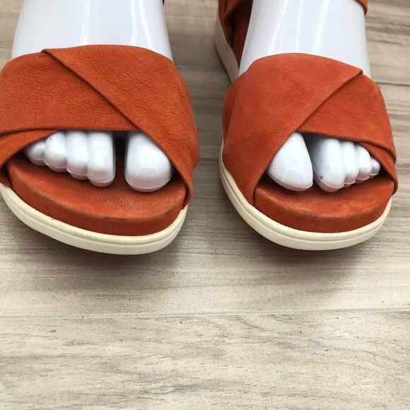 Eileen Fisher Sandals Womens 7.5 Viv Orange Low Wedge Zip Shoes