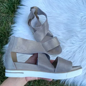 Eileen Fisher Sport Suede Criss Cross Banded Wedge Platform Sandals 7