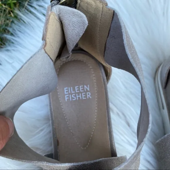 Eileen Fisher Sport Suede Criss Cross Banded Wedge Platform Sandals 7