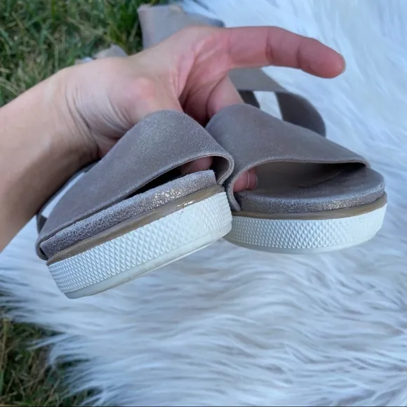 Eileen Fisher Sport Suede Criss Cross Banded Wedge Platform Sandals 7