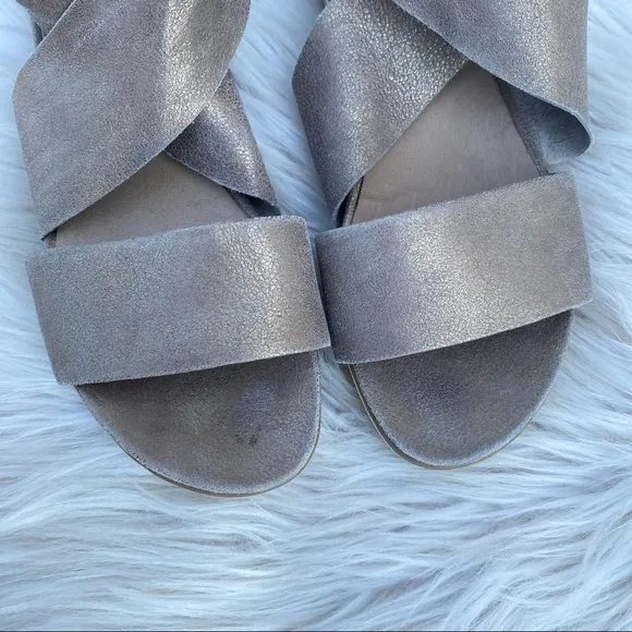 Eileen Fisher Sport Suede Criss Cross Banded Wedge Platform Sandals 7