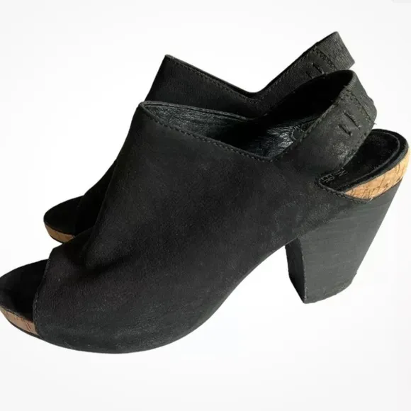 EILEEN FISHER Suede Black Peep Toe Slingback Slide Sandal, Size 7