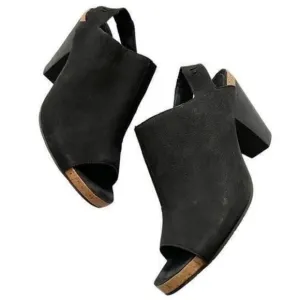 EILEEN FISHER Suede Black Peep Toe Slingback Slide Sandal, Size 7