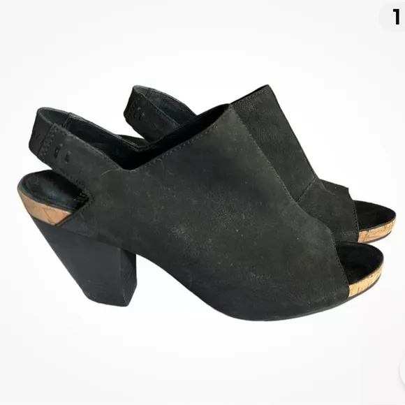 EILEEN FISHER Suede Black Peep Toe Slingback Slide Sandal, Size 7